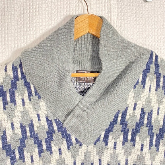 Vintage. '80's GIVENCHY Monsieur Shawl Neck Grey Geometric Pattern Mens Size XL - Picture 3 of 9